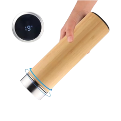 Thermos Bamboo Bottle with temperature display